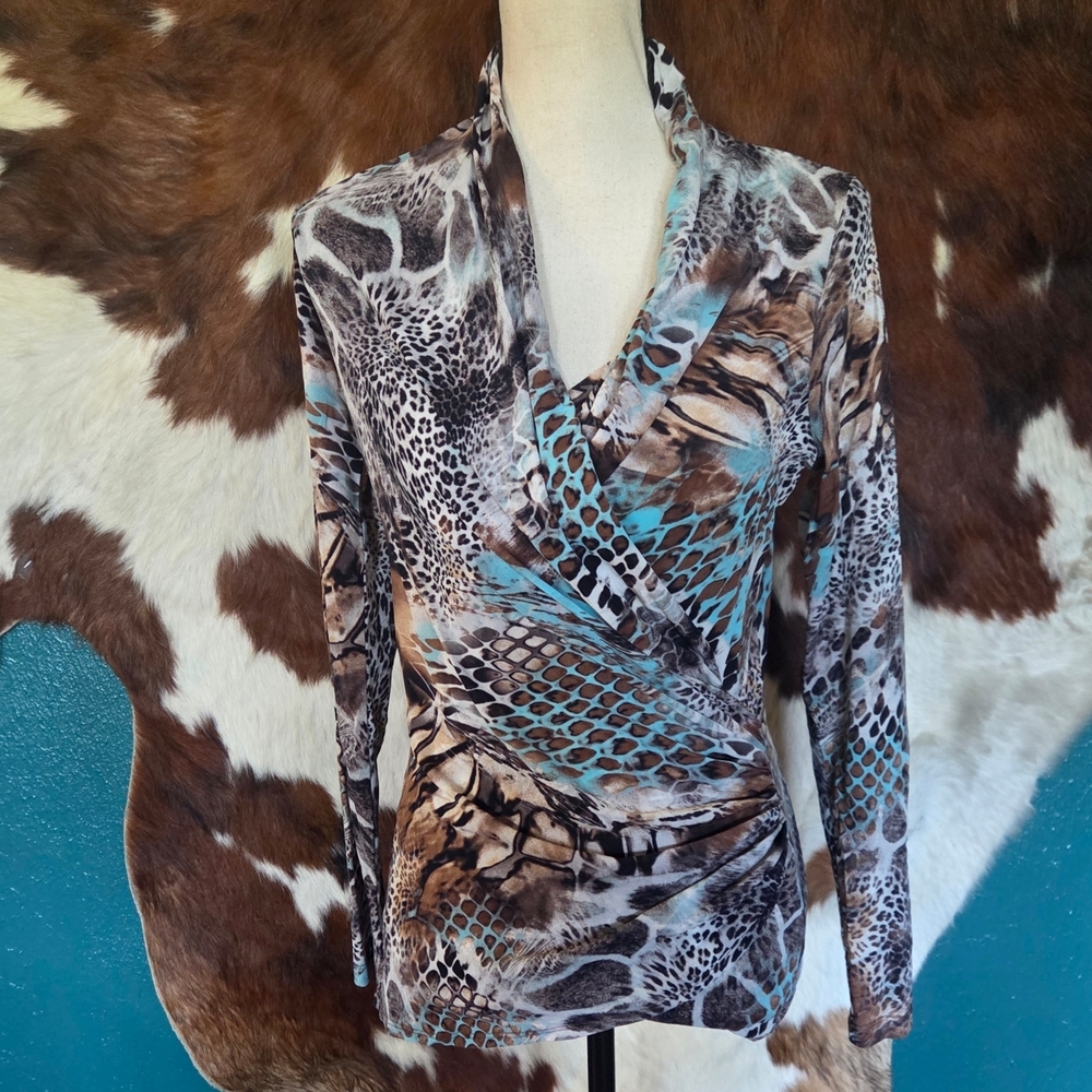 Elegant Crossover Animal Print Blouse